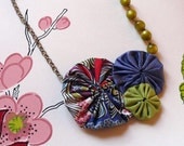 taking liberty necklace -  silk and cotton yo-yo with vintage beads