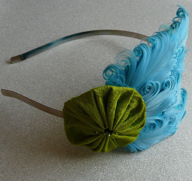 fancypants - feather and silk fascinator/headband (aqua & green)
