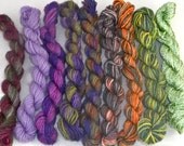 One Pound mini skeins,  Beekeeper, scrap quilt, hand painted and commercial yarns, superwash