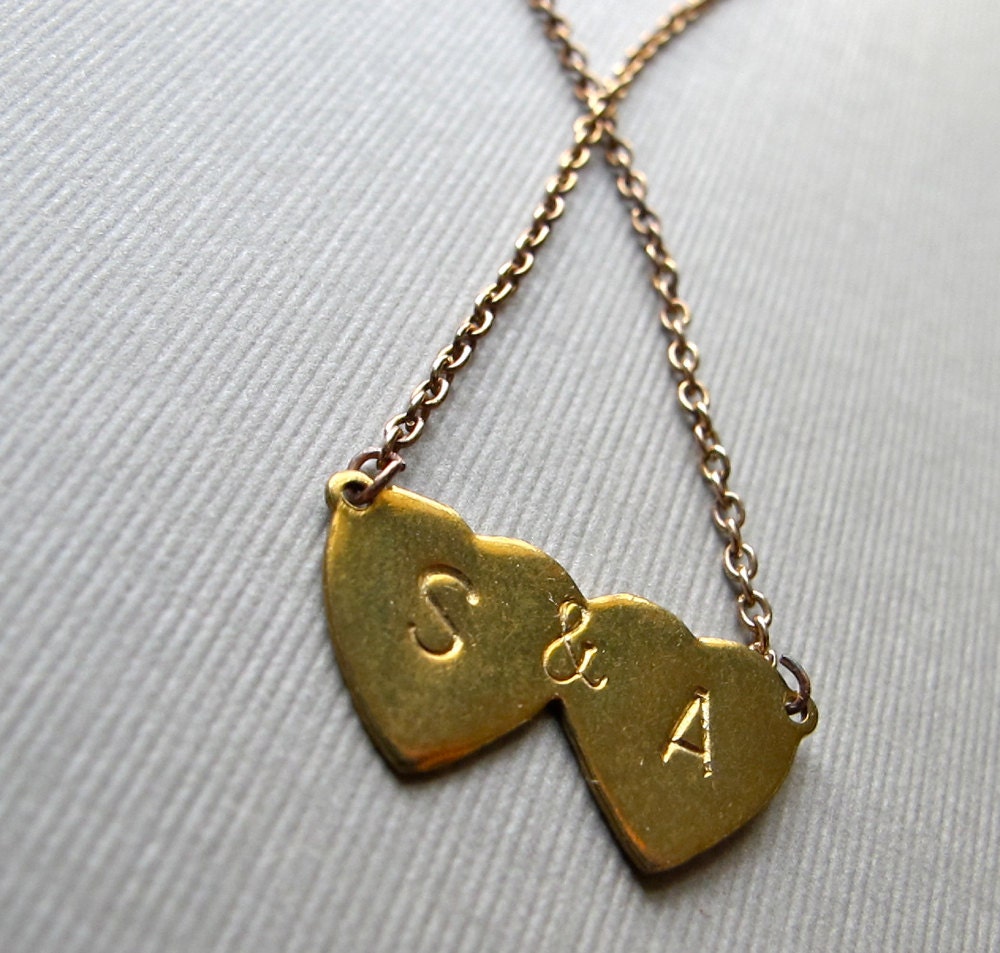 Custom Initial Stamped Necklace Vintage Brass by Glamourpuss