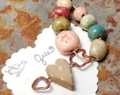 Cupid / Love Tone Ceramic Heart and Copper Arrow Charm and Bead Set