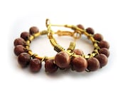 Beaded Hoop Earrings, Gold Hoops, Goldstone Beads, Shimmer Hoops - GOLDSTONE