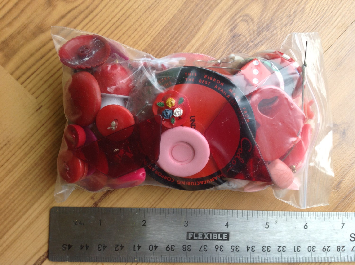 Bag of Vintage Red Craft Supplies