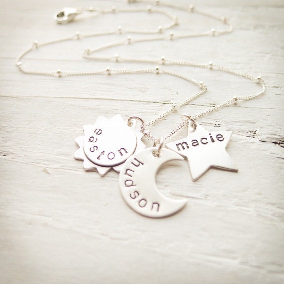 Sun, Moon, Star Personalized Necklace in Sterling Silver