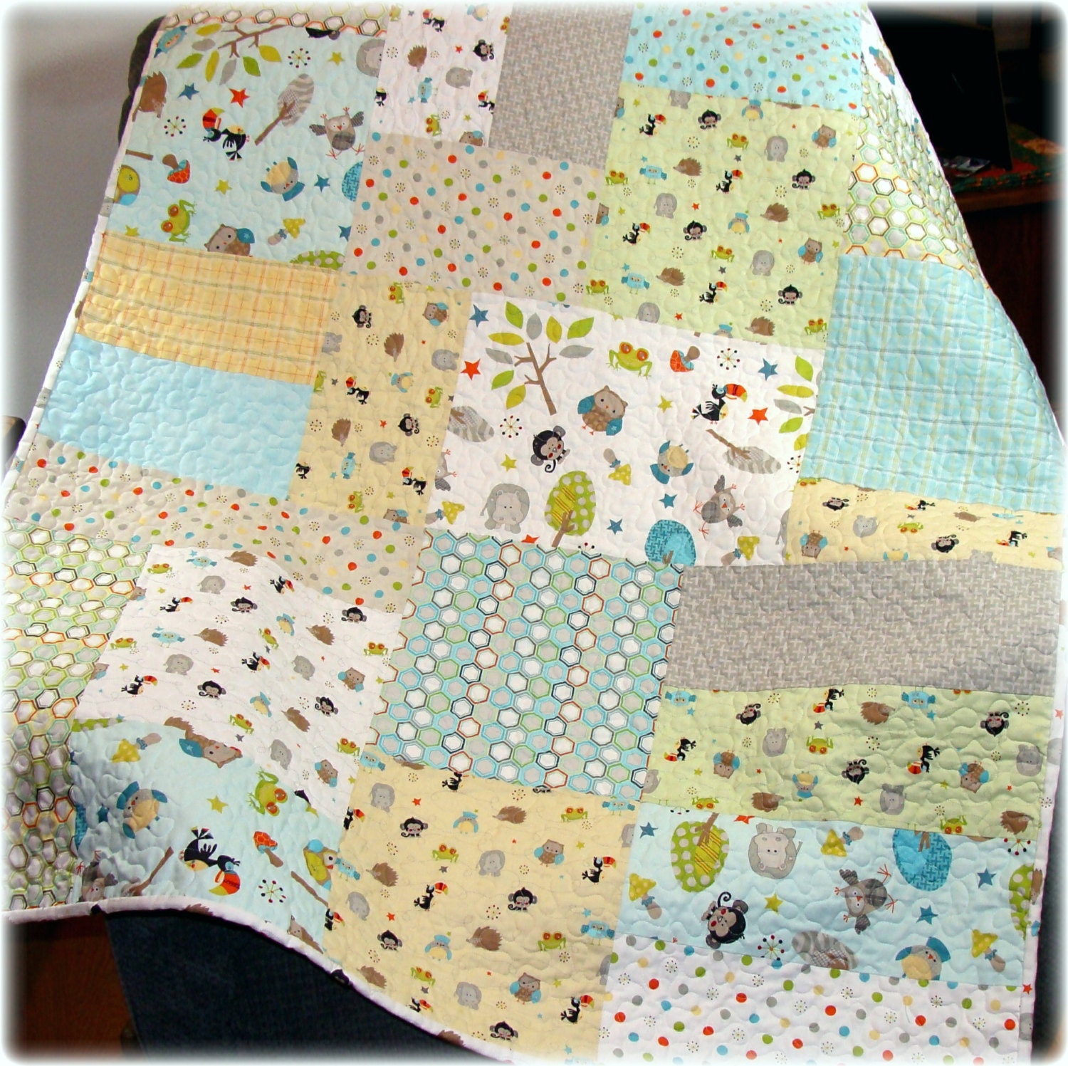 Baby Boy Quilt  Life in the Jungle fabrics Modern Big Block