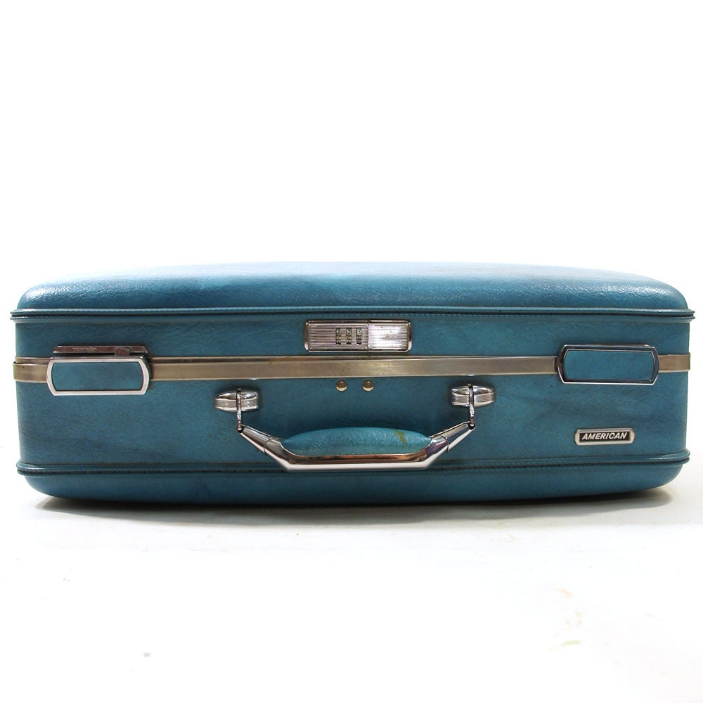 50s small American Escort Hard Sided Suitcase / Blue Vinyl