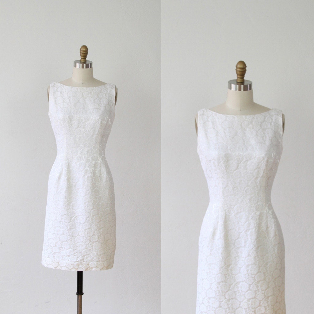 White Wiggle Dress Brocade Mad Men 1960s  - M