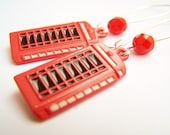 English Phone Booth Earrings, London Travel Souvenir, British Kiosk Red Telephone Box Charm Dangles with Czech Glass Beads - Phoney
