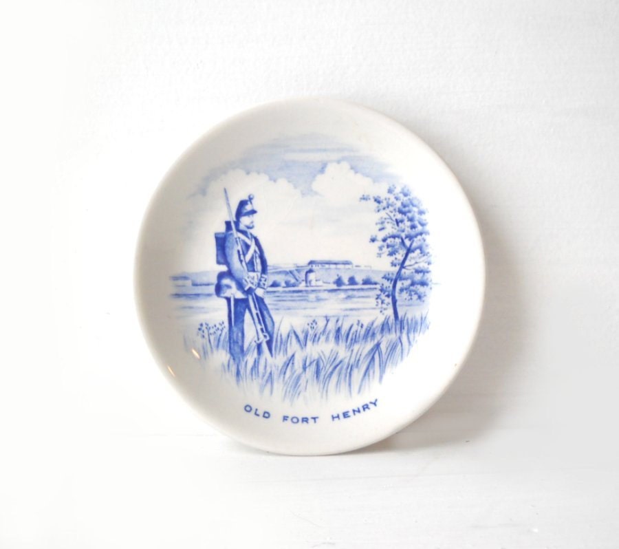Wood & Sons Ironstone Dish - Old Fort Henry - Blue White Souvenir Plate