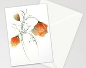 Greeting Card - Faithful Expression - romantic anniversary Valentine's Day red roses orange flower peddles watercolor art painting envelope