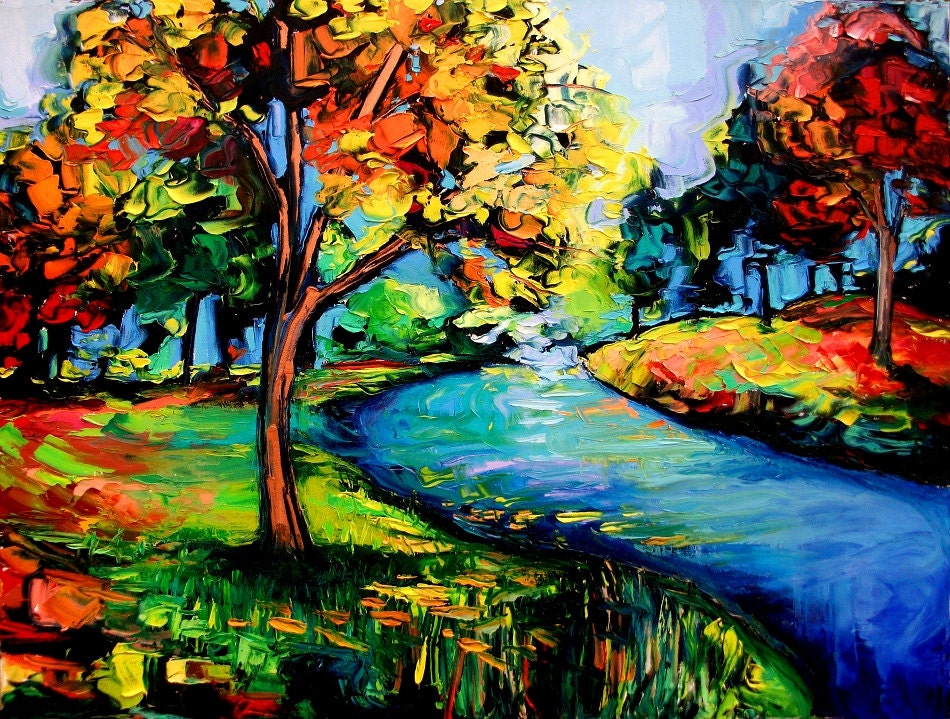 Oil painting abstract landscape original forest by Aja In Tranquillity 30x40