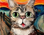 Lil Bub Meets The Scream - print of original oil painting 8x10 inches