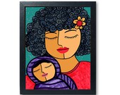 African American Mother Baby Print - 8 x 10 Mother and Child Giclee, Art Print, New Baby Gift, Sleeping Baby Nursery Art