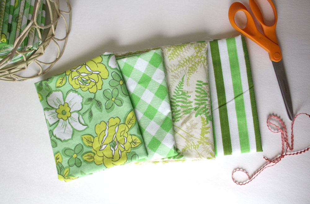 Vintage Sheet Fat Quarter Bundle - Green