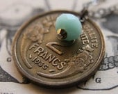 Fleur Necklace with Vintage Coin and Swarovski Crystal
