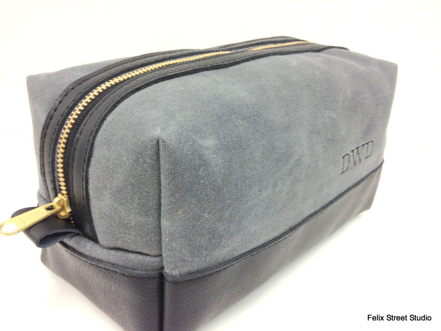Personalized Toiletry Bag Charcoal Waxed Canvas and Leather Dopp Kit Gift for Guy Boyfriend Husband LARGER Shaving Kit Handmade Gift for Man