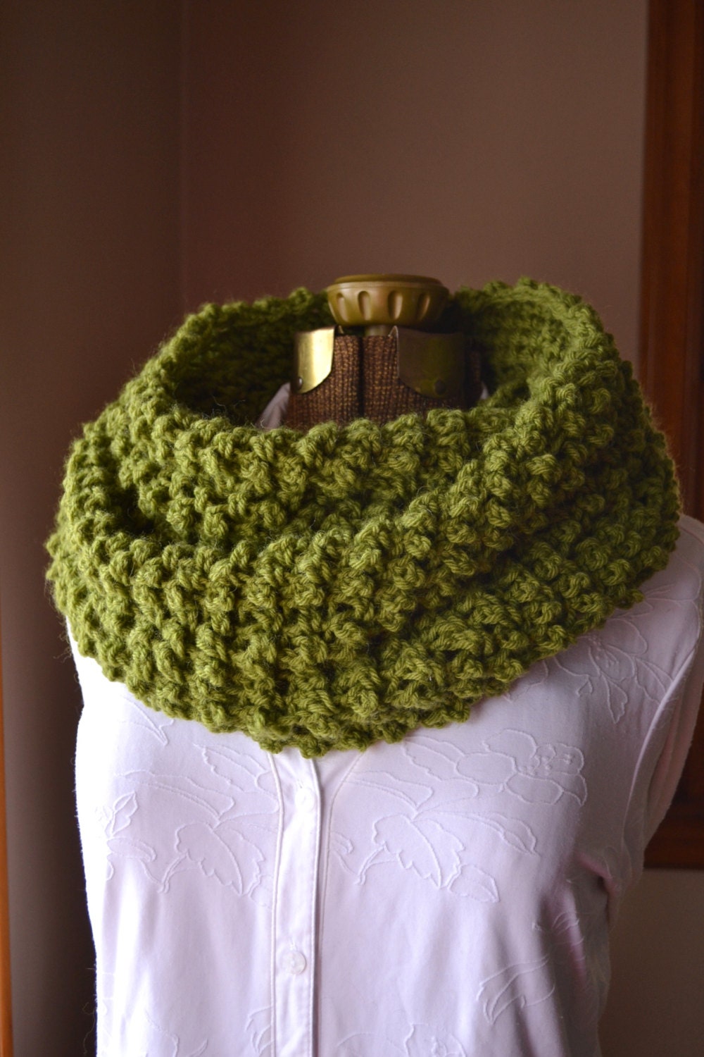 Green Infinity Scarf Long Circle Cowl Spring Scarf