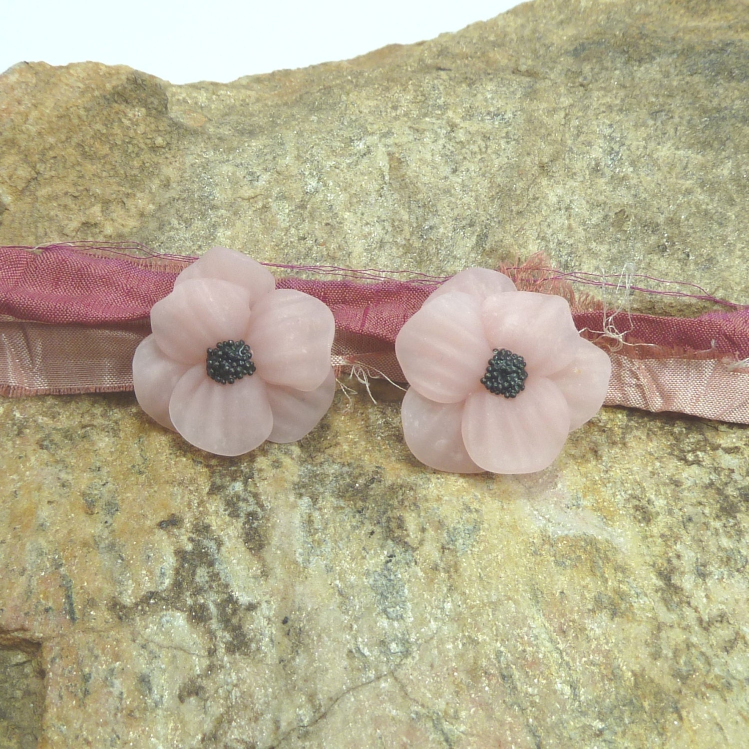 Flower Cabochon set - Poppy - Cotton Candy Pink