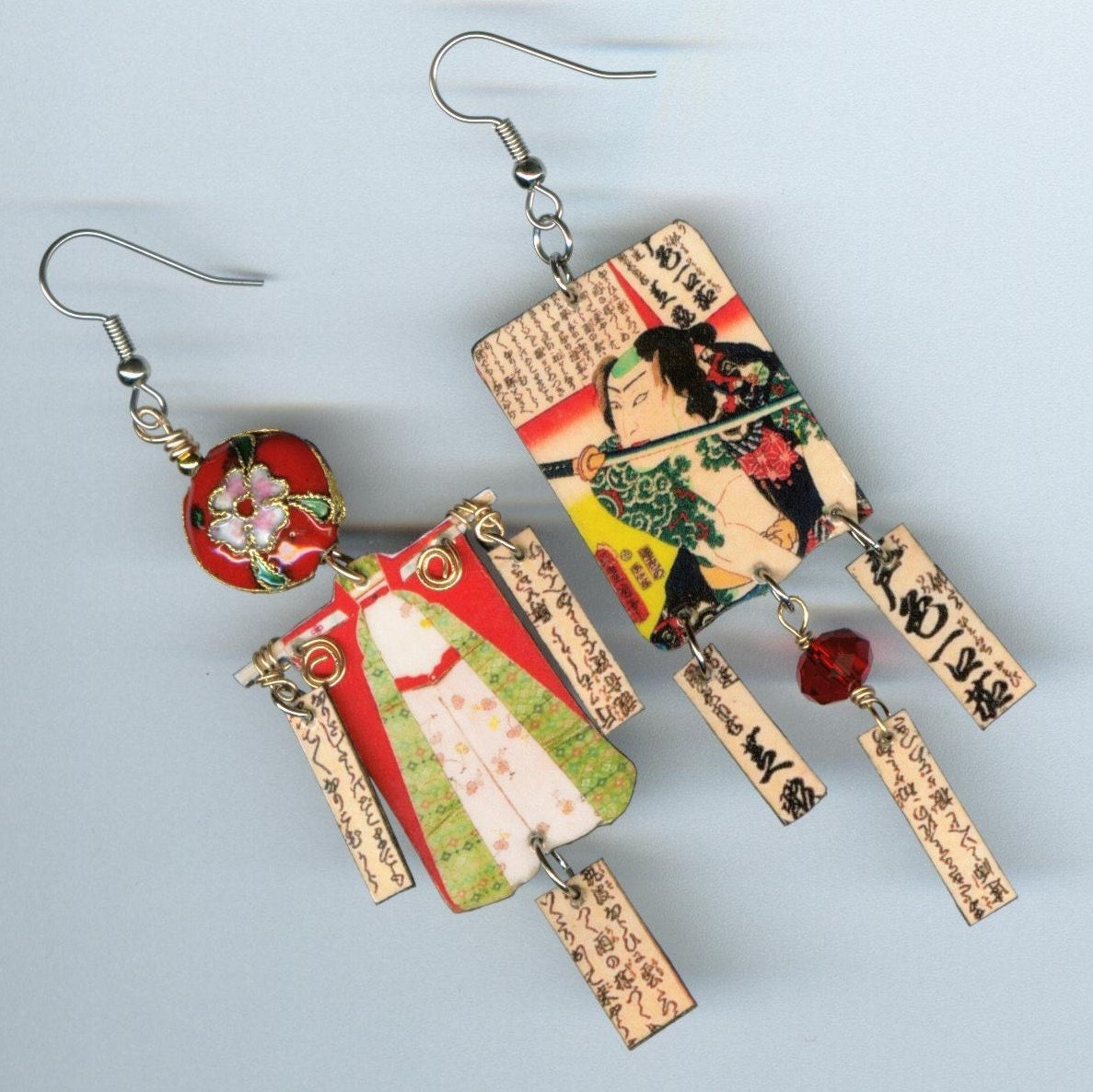 Samurai Earrings Japanese Ukiyo e Asymmetrical