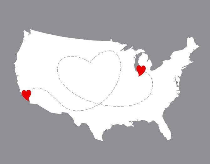 Custom Map - US Map With Heart - Any Color - United States Wall Art - 11x14 Digital Art Print for Long Distance Relationships
