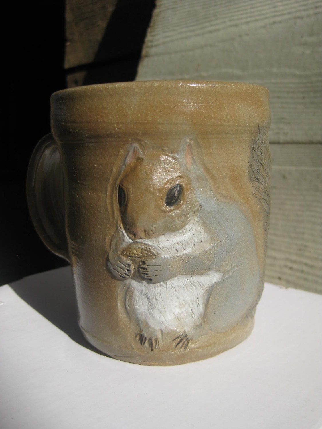 handmade sculpted squirrel coffee mug