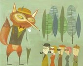 The crafty fox entertains visitors. Limited edition 13x19  print by Matte Stephens.