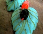 Turquoise Leaves Hemp Earrings with Skulls - Small