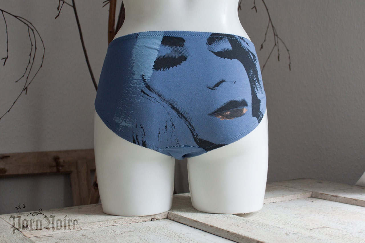 one of a kind - Blue Kiss Panty - upcycled cotton jersey panties with portrait print - size 110 (large)