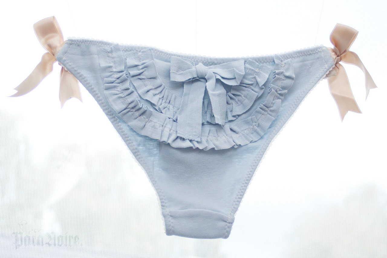 one of a kind - Bikini-Style Panty - CUPCAKE REINCARNATION Marie Antoinette - candy blue cotton jersey - cute ruffles & bow - size M