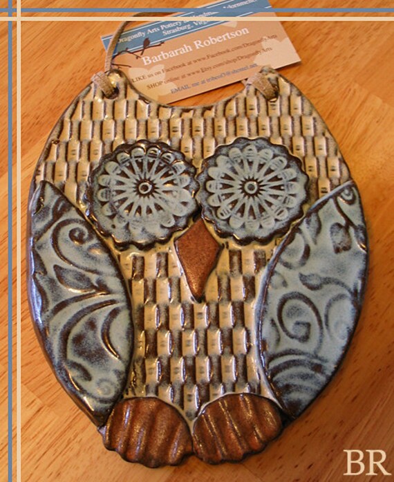 Hand made Owl Wall Hanging - Pottery Stoneware Garden Ornament - Made to Order