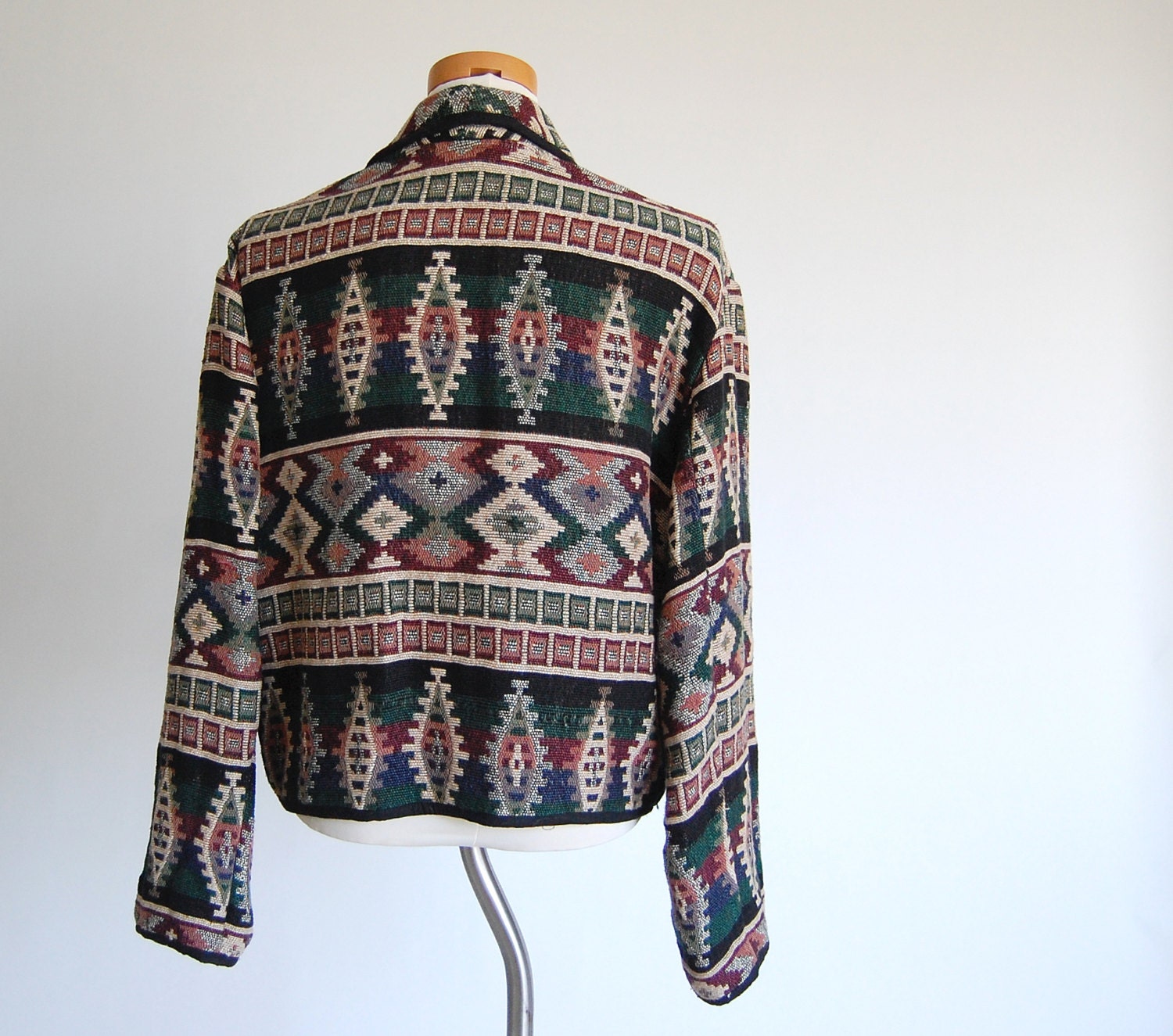 vintage tribal jacket / cropped Navajo Inspired Woven Cotton Blanket Blazer / graphic / ethnic / Oversized