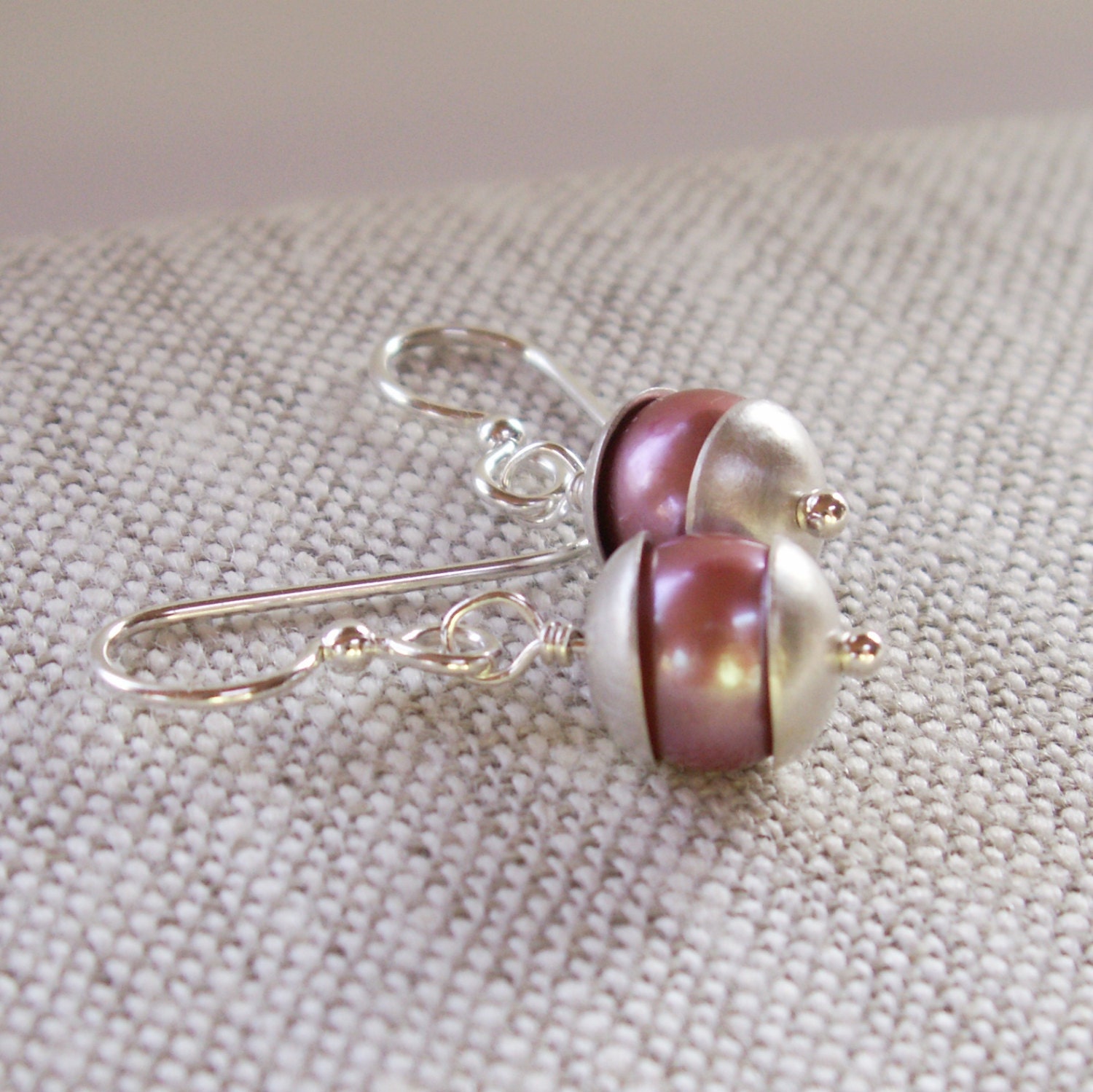 Rose Pearl Drop Earrings . Pastel Pink Pearl Earrings . Sterling Silver
