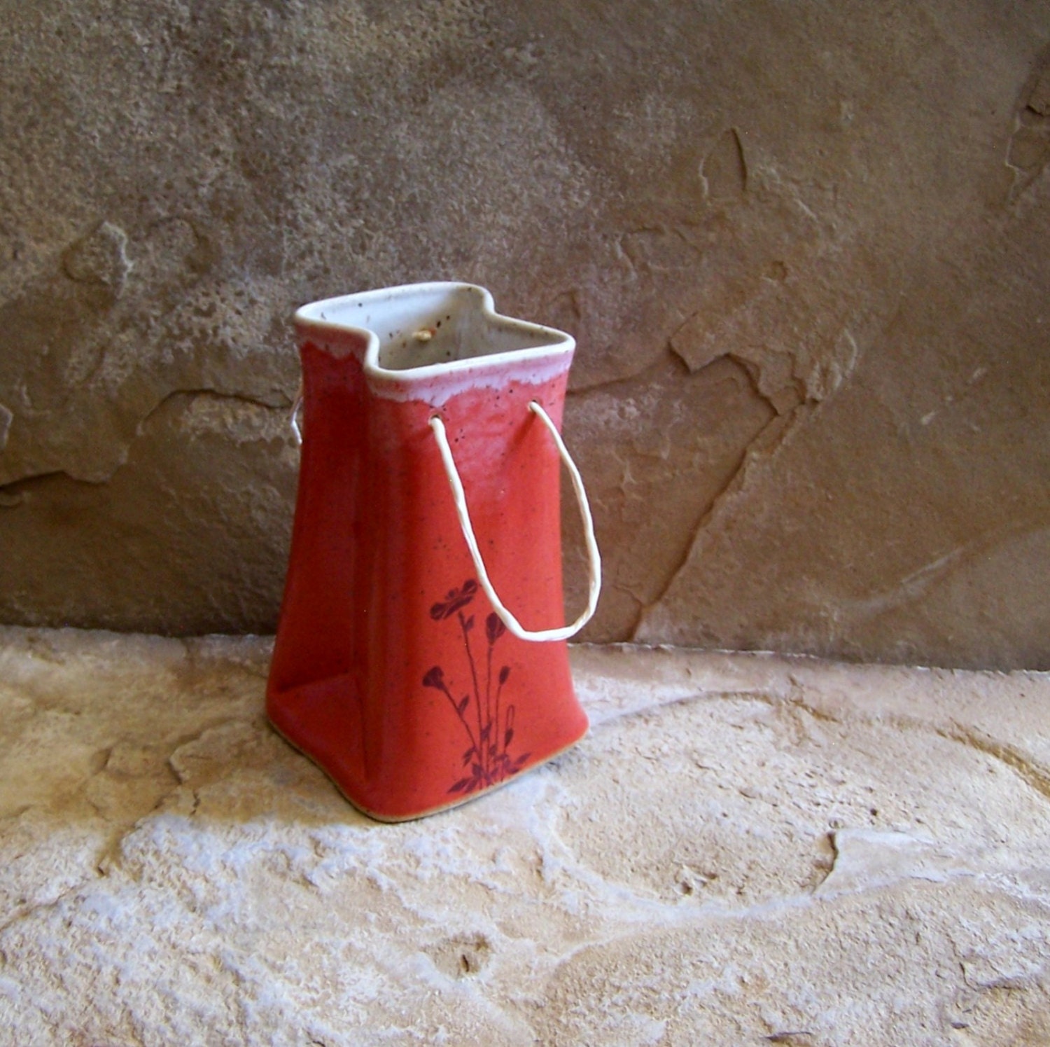 Watermelon Red and White Stoneware Ceramic Pottery Bag - Poppy