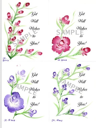 Get Well Postcards, Set of 4, Digital Download, PDF