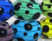 Rainbow Spotted Stripes--Handmade Lampwork Glass Beads