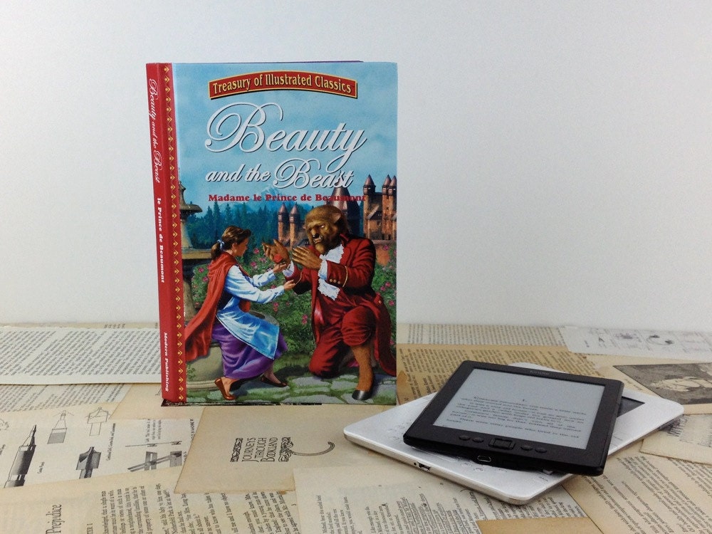 Beauty and the Beast Custom Kindle, Nook or iPad mini cover - made to order device case custom made from recycled vintage book
