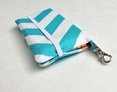 iphone / cell phone wallet. Aqua Chevron with clip hook. Wristlet wallet for mobile phone.