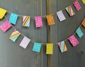 Shebet Mix Party decoration. Pink, Aqua, Yellow, Orange fabric Flag garland, mini Banner.  Photo Prop. -Ready to ship