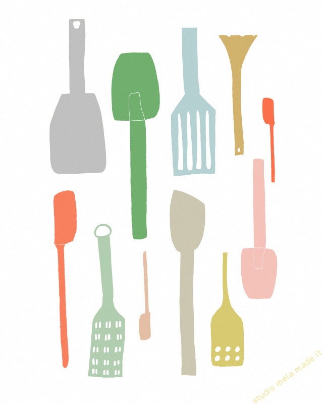 I Love Your Utensils - Digital illustration, Print Set, kitchen art set, cooking, chef, kitchen artwork