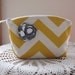 Bridal Bridesmaid Cosmetic Bag Clutch Zipper Purse Dots in Yellow and white Chevron with Rolled Fabric Accent Made in the USA