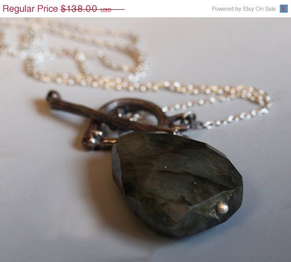 Dark forest pendant, sterling silver twig necklace, Labradorite toggle pendant, one of a kind