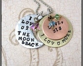 I Love You To The Moon And Back - I Love You More Hand Stamped Necklace