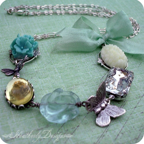 Nature's Pride: cool pastel nature inspired mixed media necklace