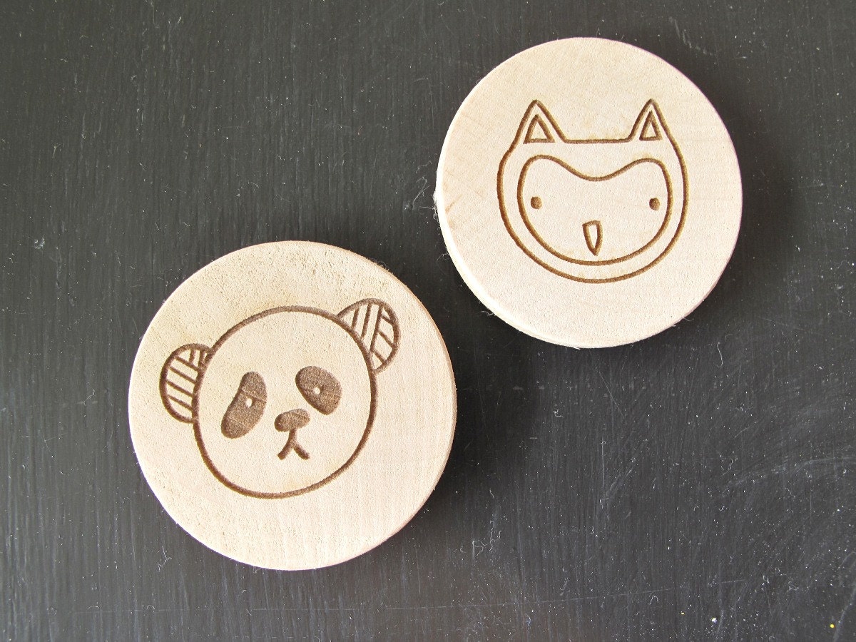 wood magnets, owl, panda, magnets