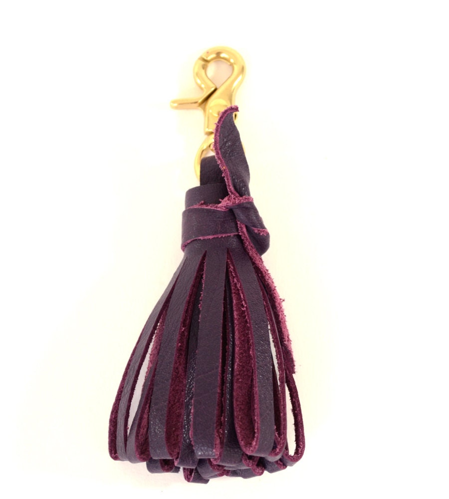 Grape Leather Folded Tassel w/ Brass Clip