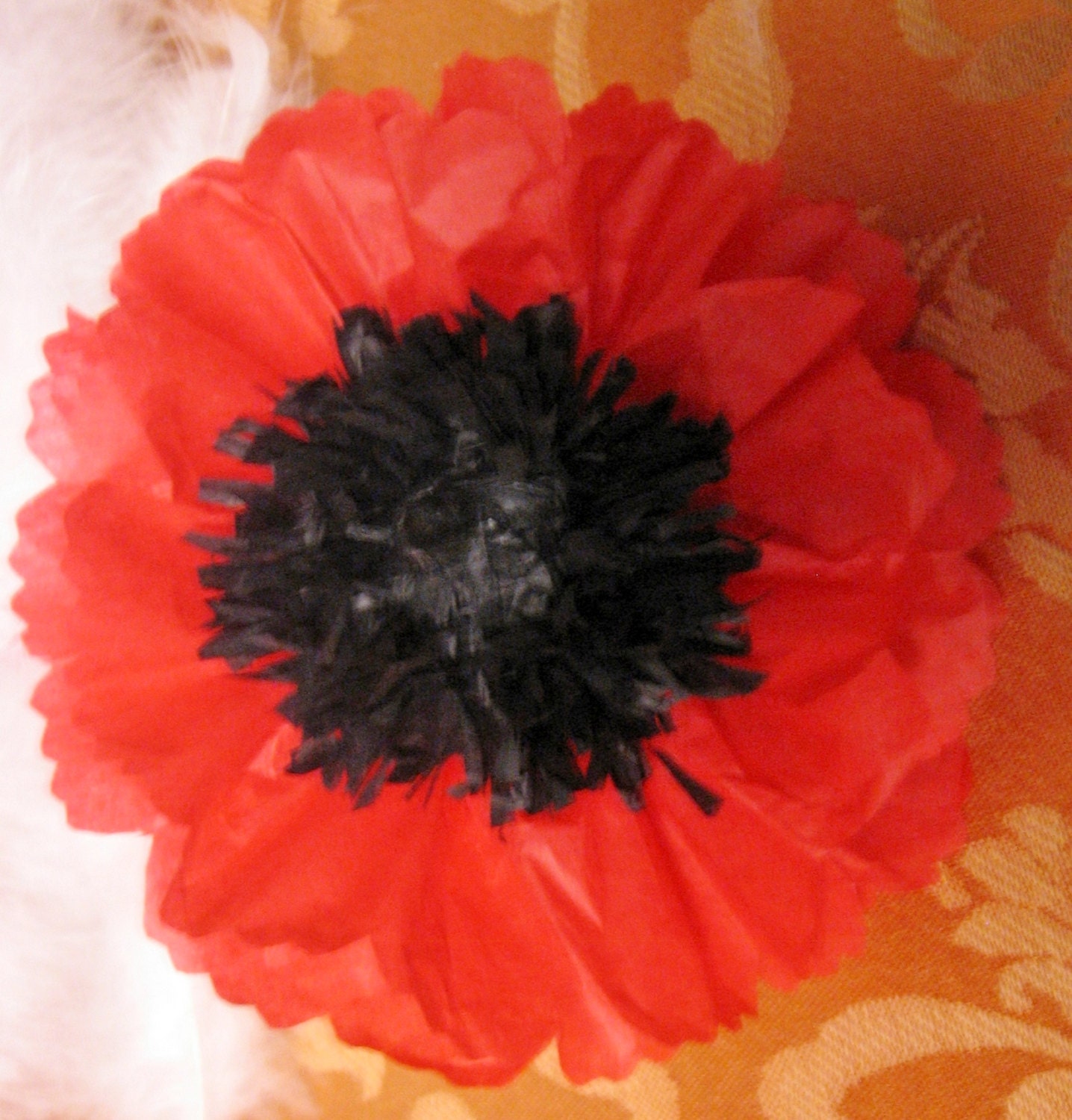 25 Fluffed Tissue Paper Poppy Flower Napkin Rings with Ribbon Bands,  and place cards, banquet, garden party, tea party