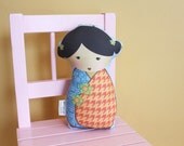Doll Kokeshi by PETUNIAS - pillow stuffed japanese kimono plush softie room decor toddler baby gift photo prop toy pillow ready to ship