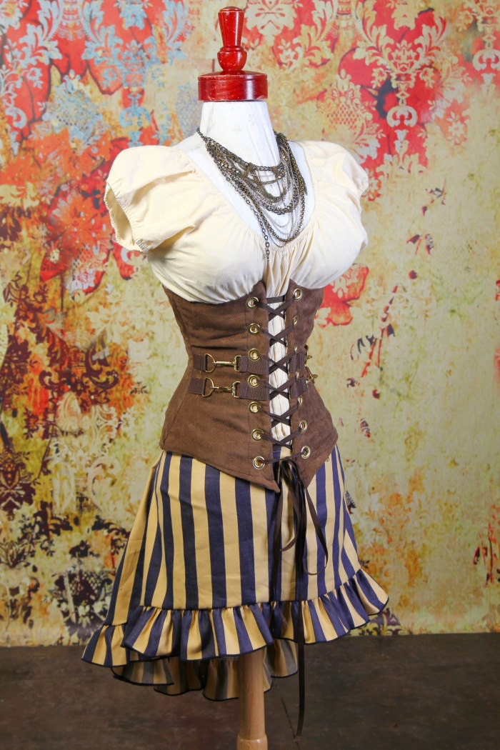SALE-Nautical Navy Blue Stripe Mini Length Stagecoach Skirt - Made in breathable upholstery cotton
