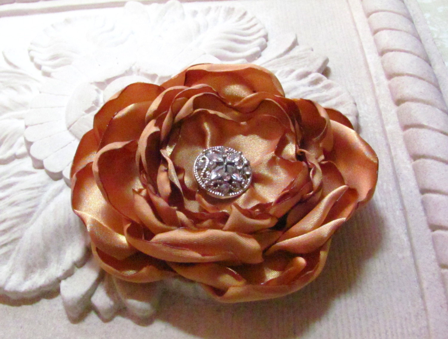 Gold Flower Hair Clip. Antique Gold Satin Pin and Hair Clip combo. Brooch. Bridesmaid.MANY COLORS AVAILABLE