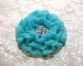 Aqua chiffon flower headpiece. Pin and Hair Clip. Rosette Pin. Corsage. Chiffon Fabric. Tiffany blue